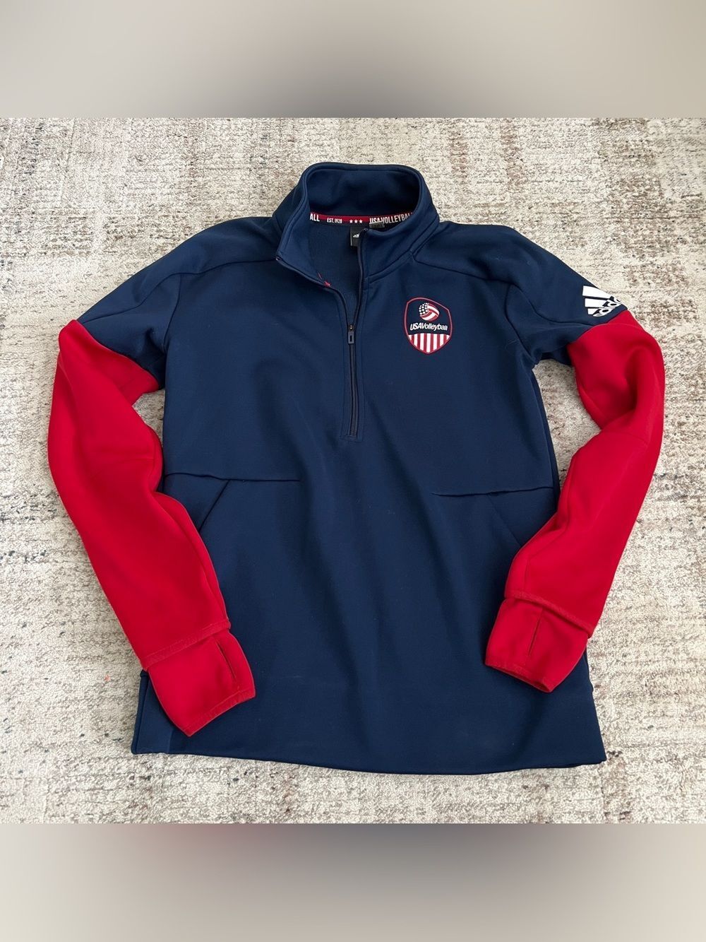Adidas USA Volleyball Jacket 1/4 Zip Pullover Shirt Mens M Red White blue